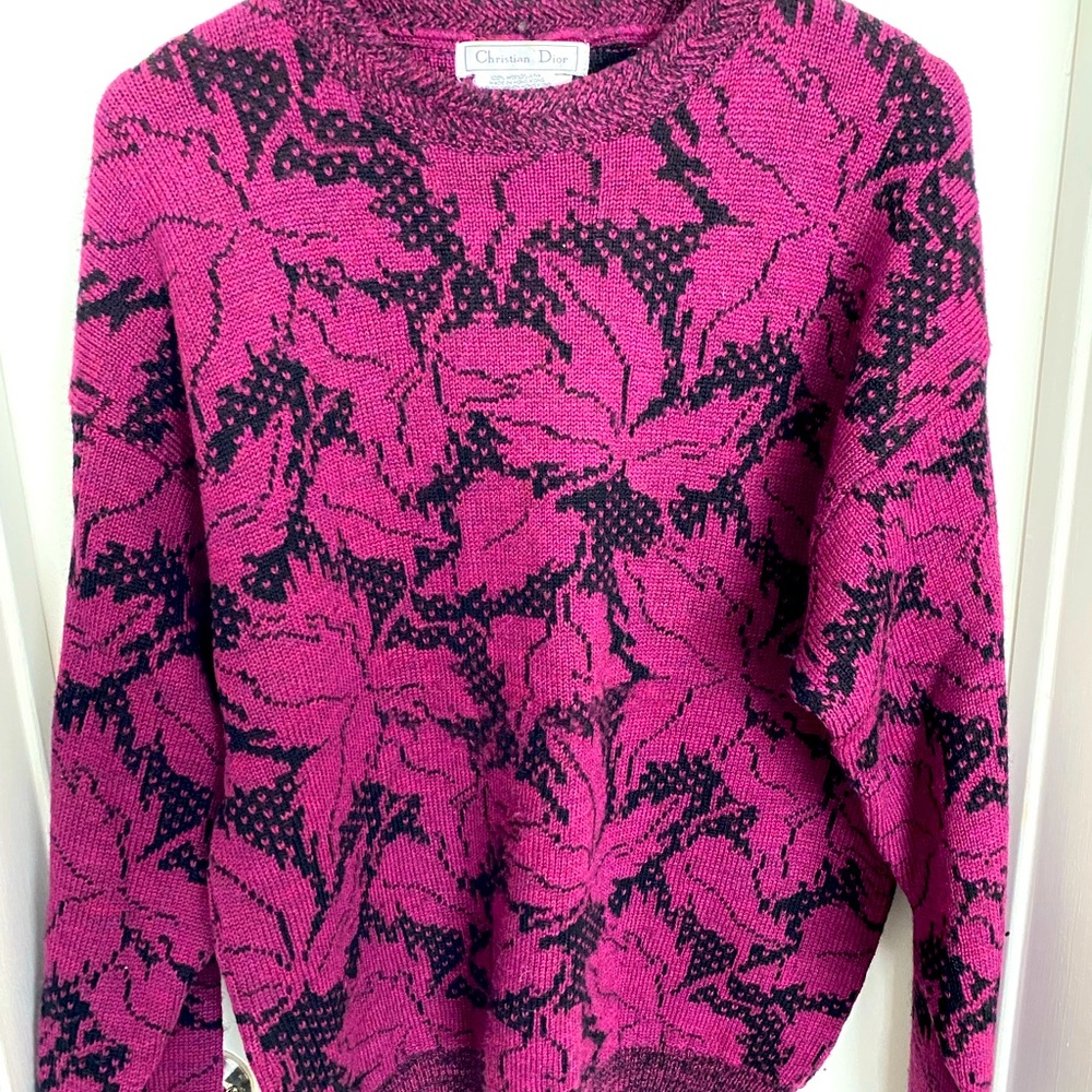 Vintage Christian Dior Mens Crewneck Size L 100% Wool Dry Clean Only Maroon